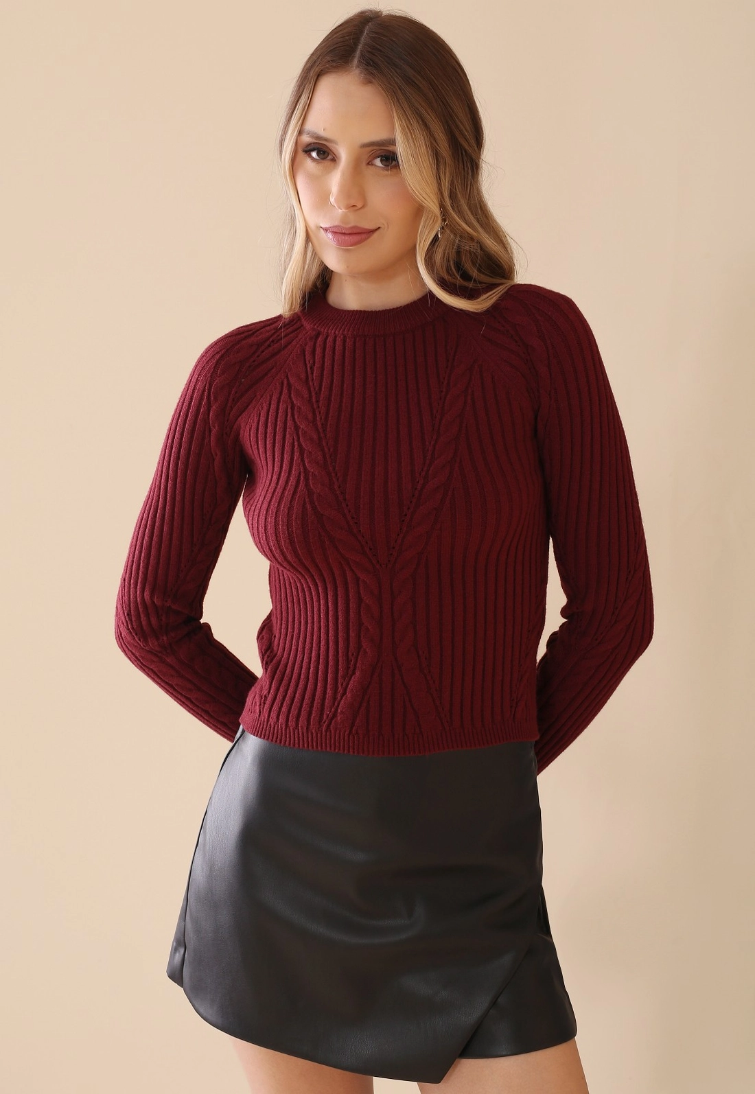 Blusa Tricô Manga Longa Com Tranças