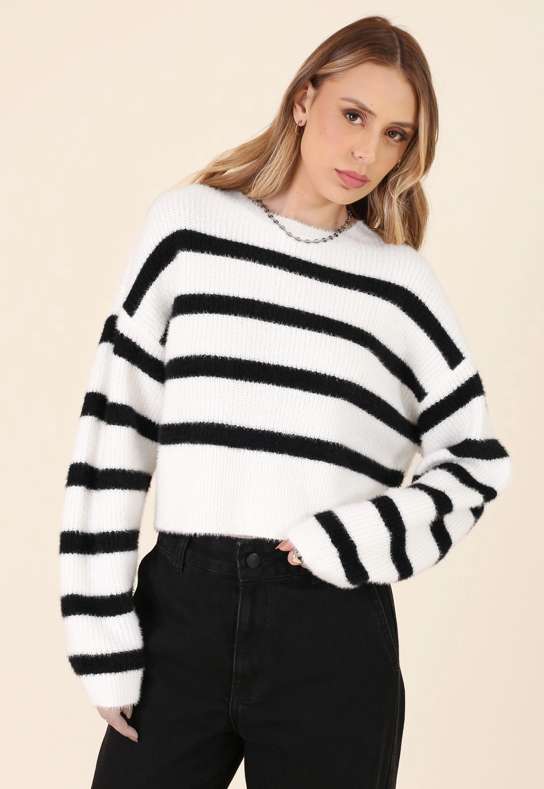 Blusa Trico Manga Longa Oversized Listrada