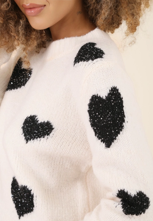 Blusa Tricô Manga Longa Corações Com Lurex