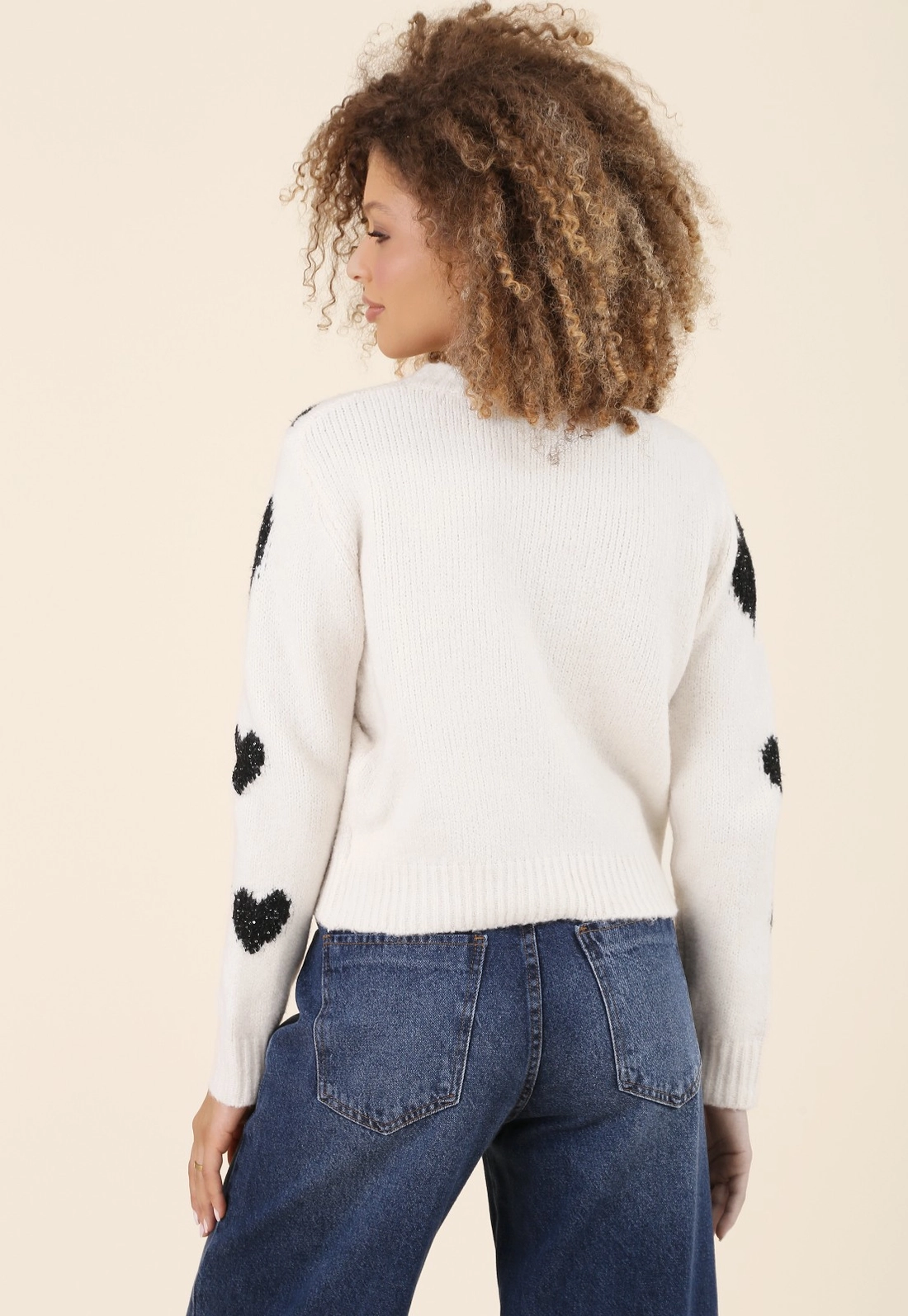 Blusa Tricô Manga Longa Corações Com Lurex