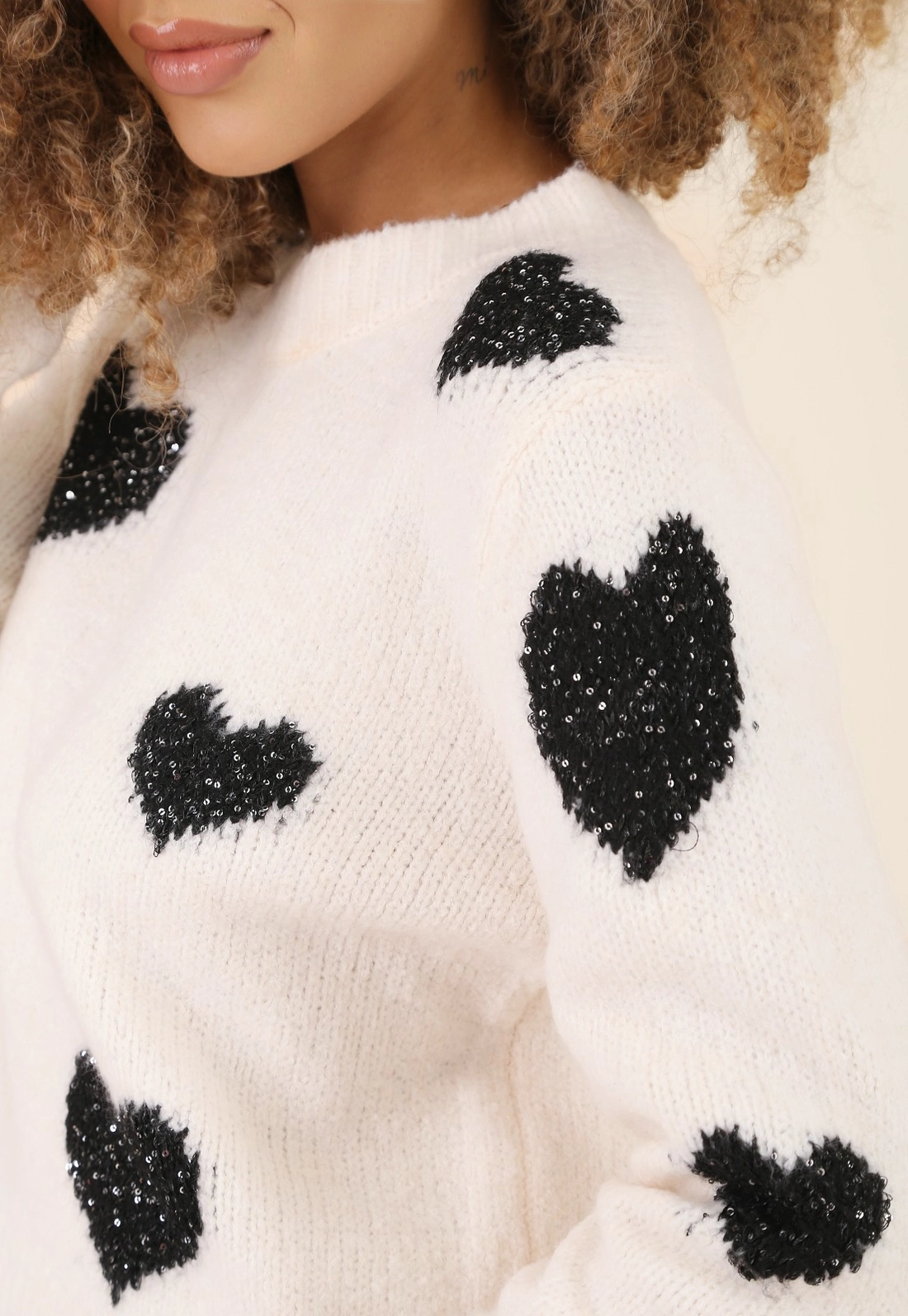 Blusa Tricô Manga Longa Corações Com Lurex