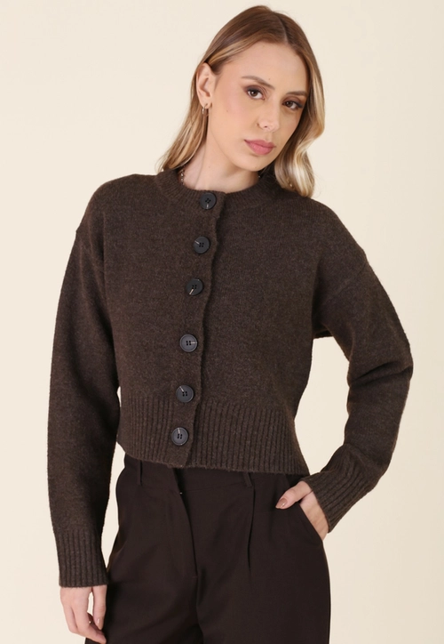 Cardigan Trico Manga Longa Cropped