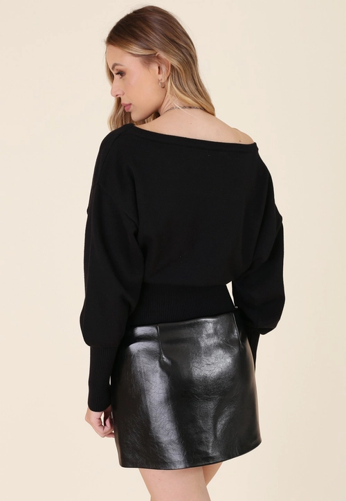 Blusa Tricô Oversized Manga Longa Ombro A Ombro