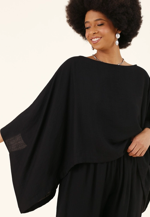 Blusa Túnica Manga Morcego Em Viscose Alfaiataria