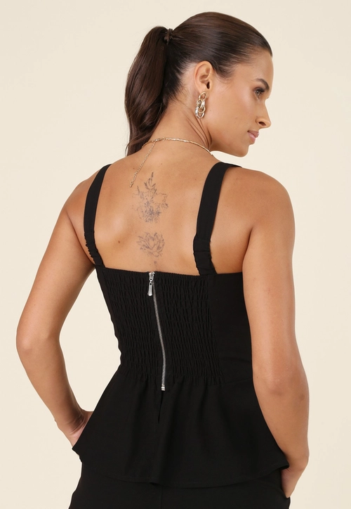 Blusa Peplum Em Alfaiataria Recortes Alça