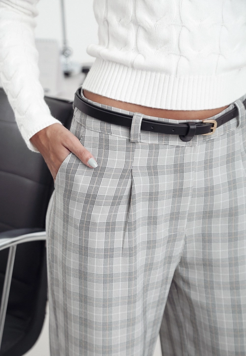 Calça Wide Leg Em Alfaiataria Xadrez