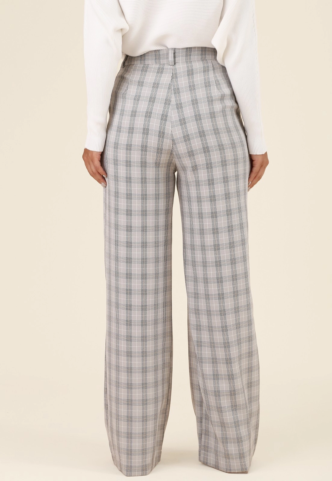 Calça Wide Leg Em Alfaiataria Xadrez