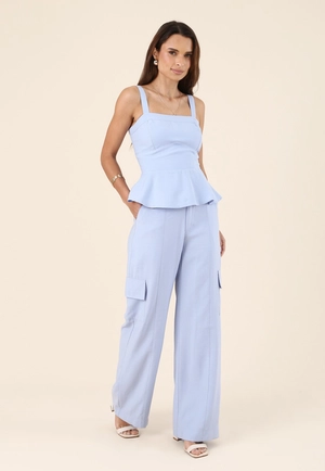 Calça Wide Leg Bolso Cargo Em Alfaiataria