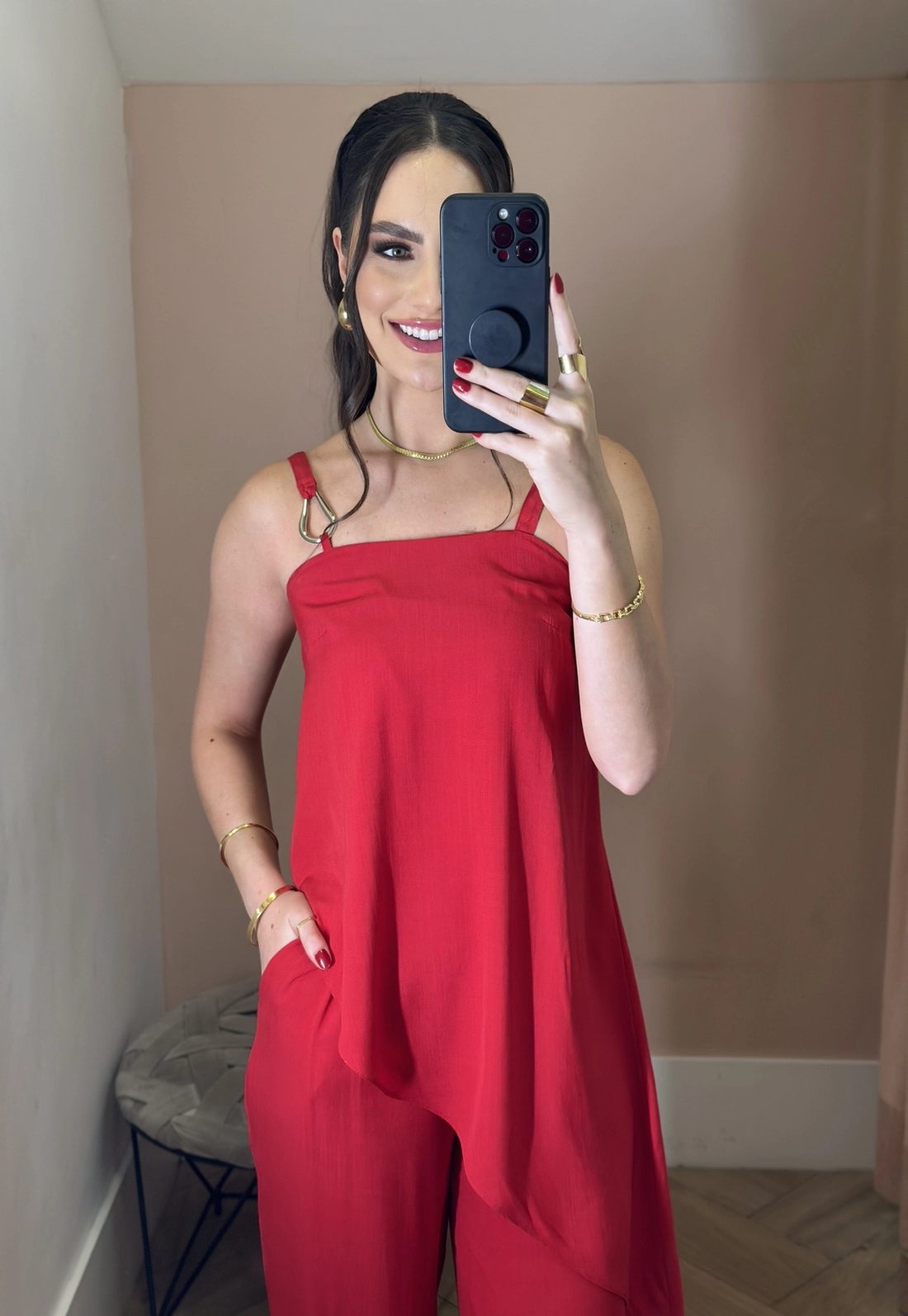 Blusa Assimétrica Em Viscose Alça Argola