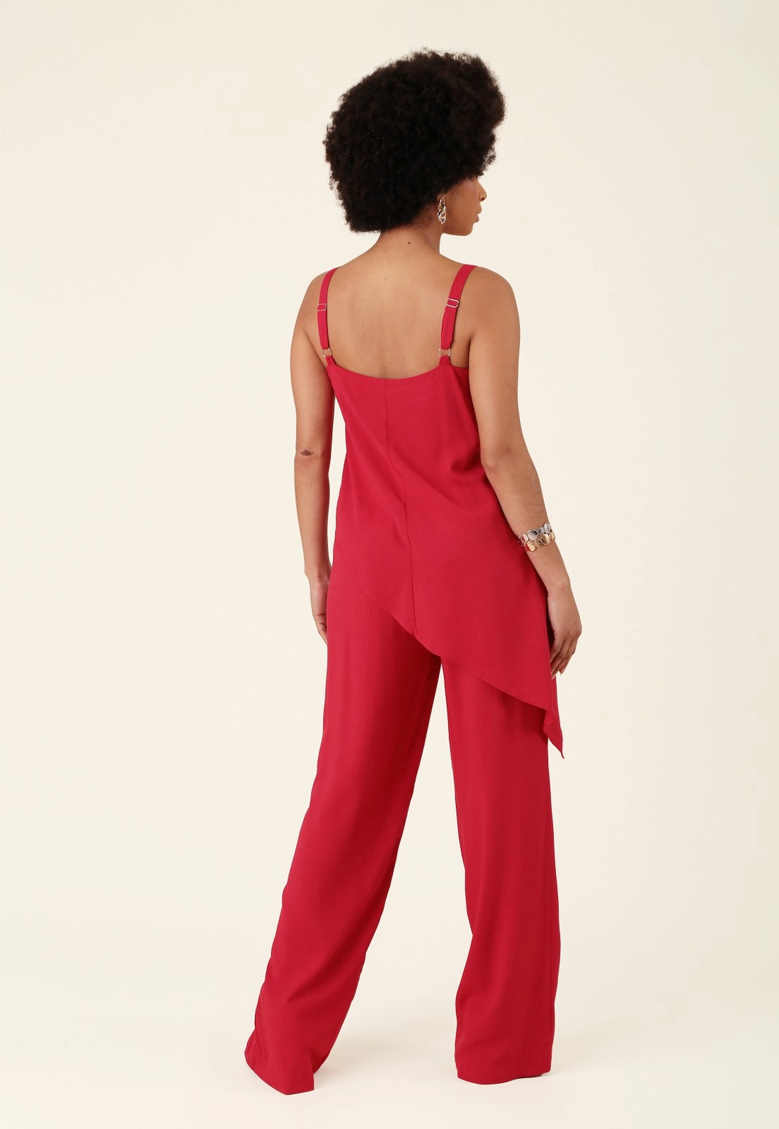 Calça Reta Em Viscose Cós Elástico Costas