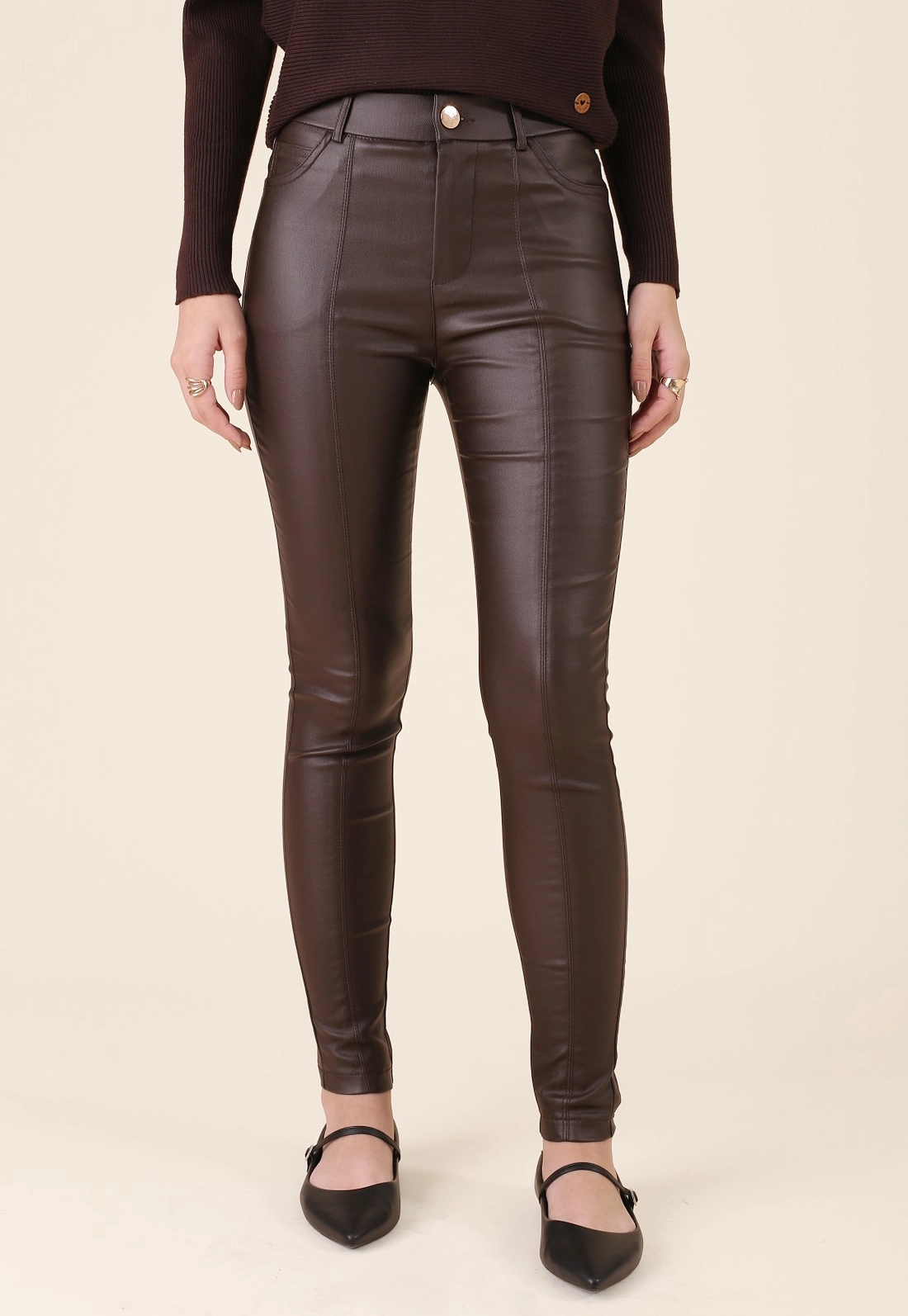 Calça Skinny Em Bengaline Resinado