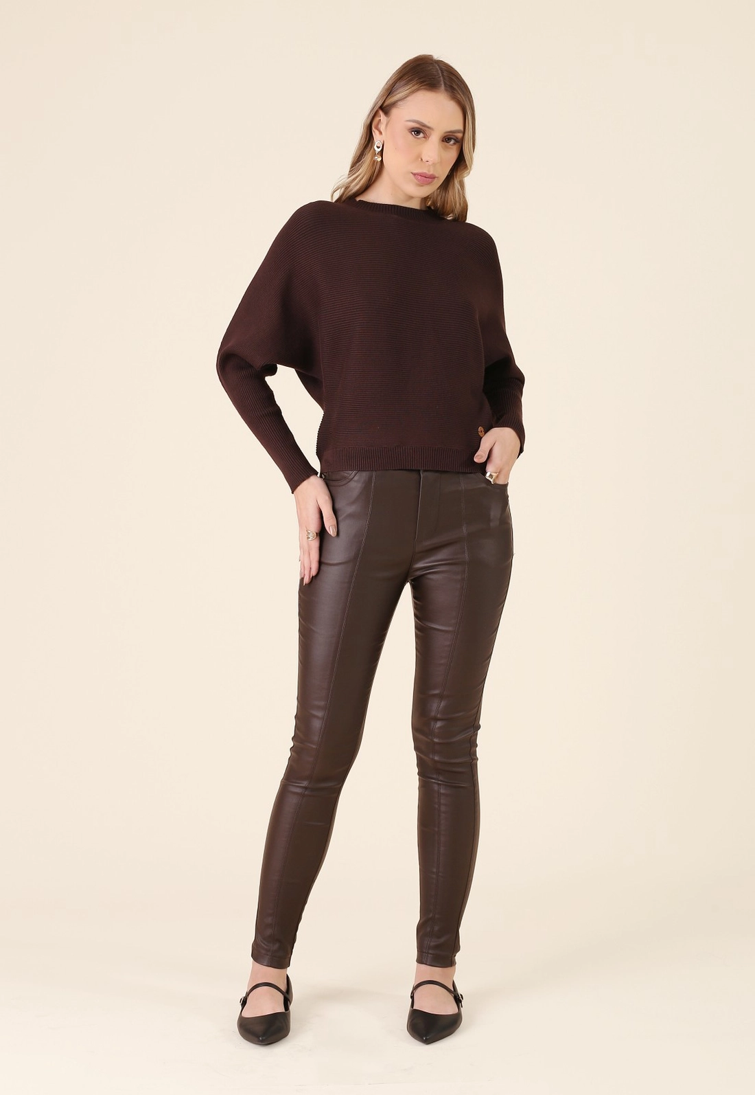 Calça Skinny Em Bengaline Resinado