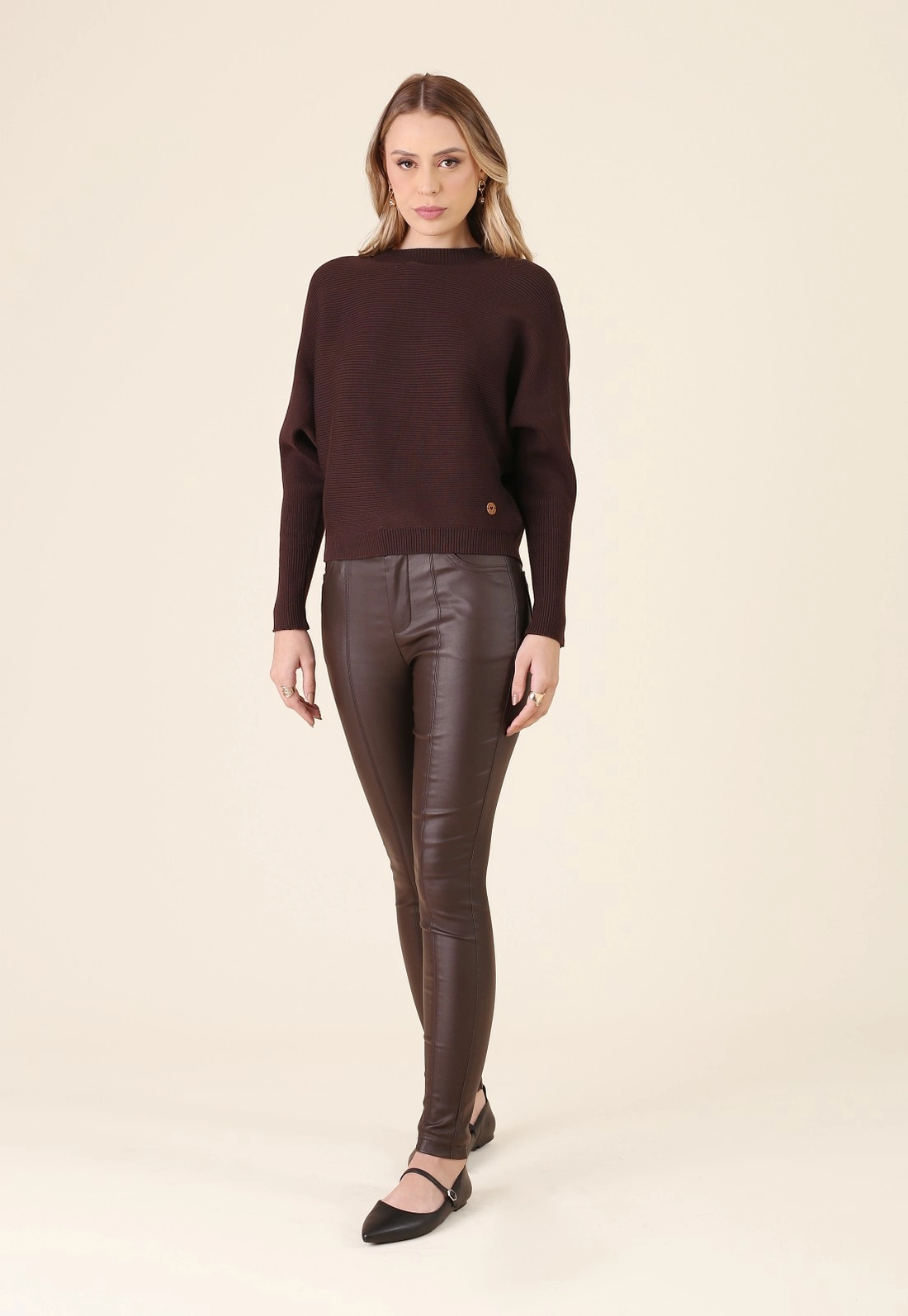 Calça Skinny Em Bengaline Resinado