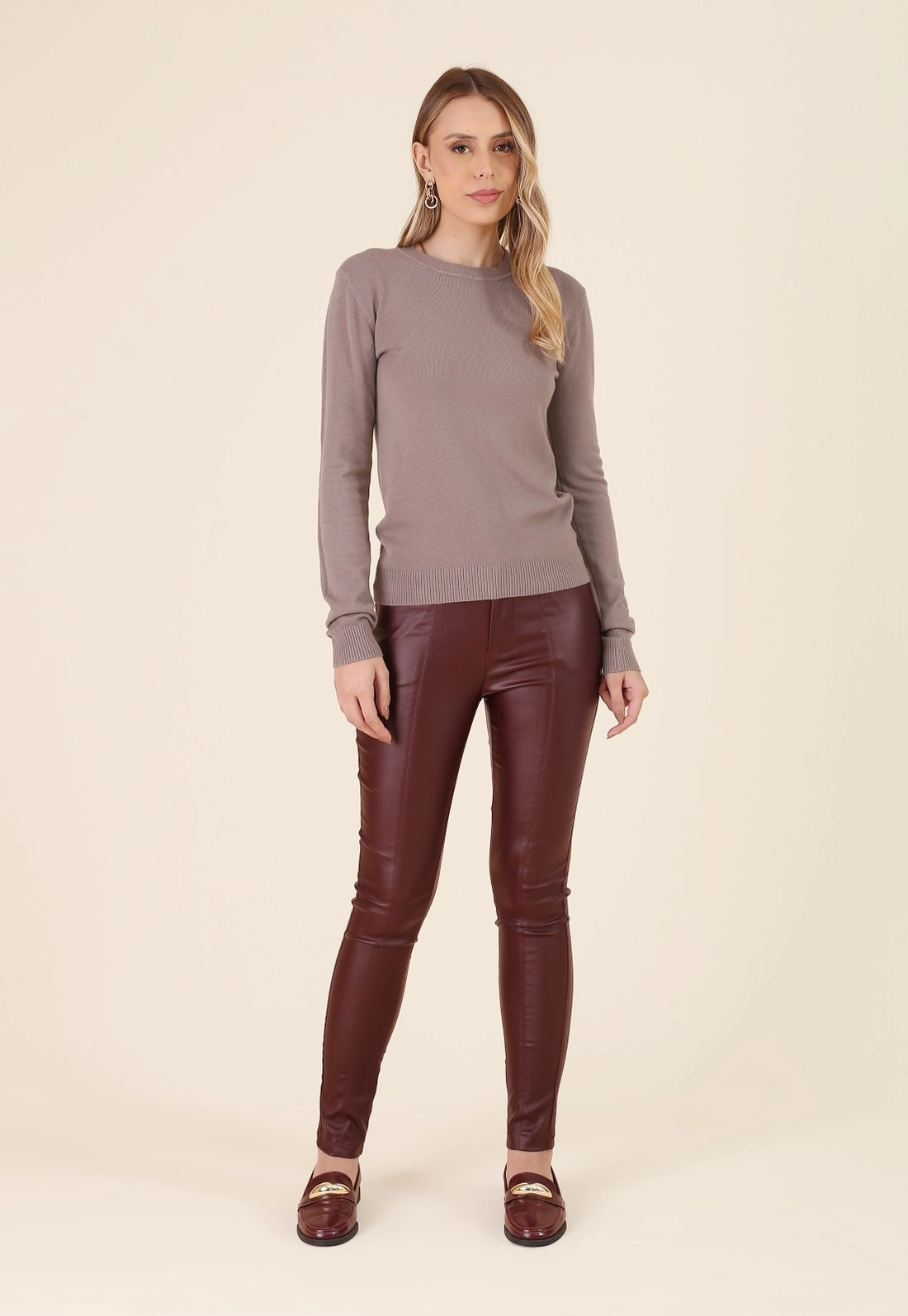 Calça Skinny Em Bengaline Resinado