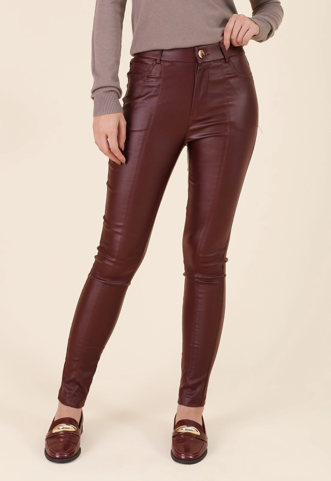 Calça Skinny Em Bengaline Resinado