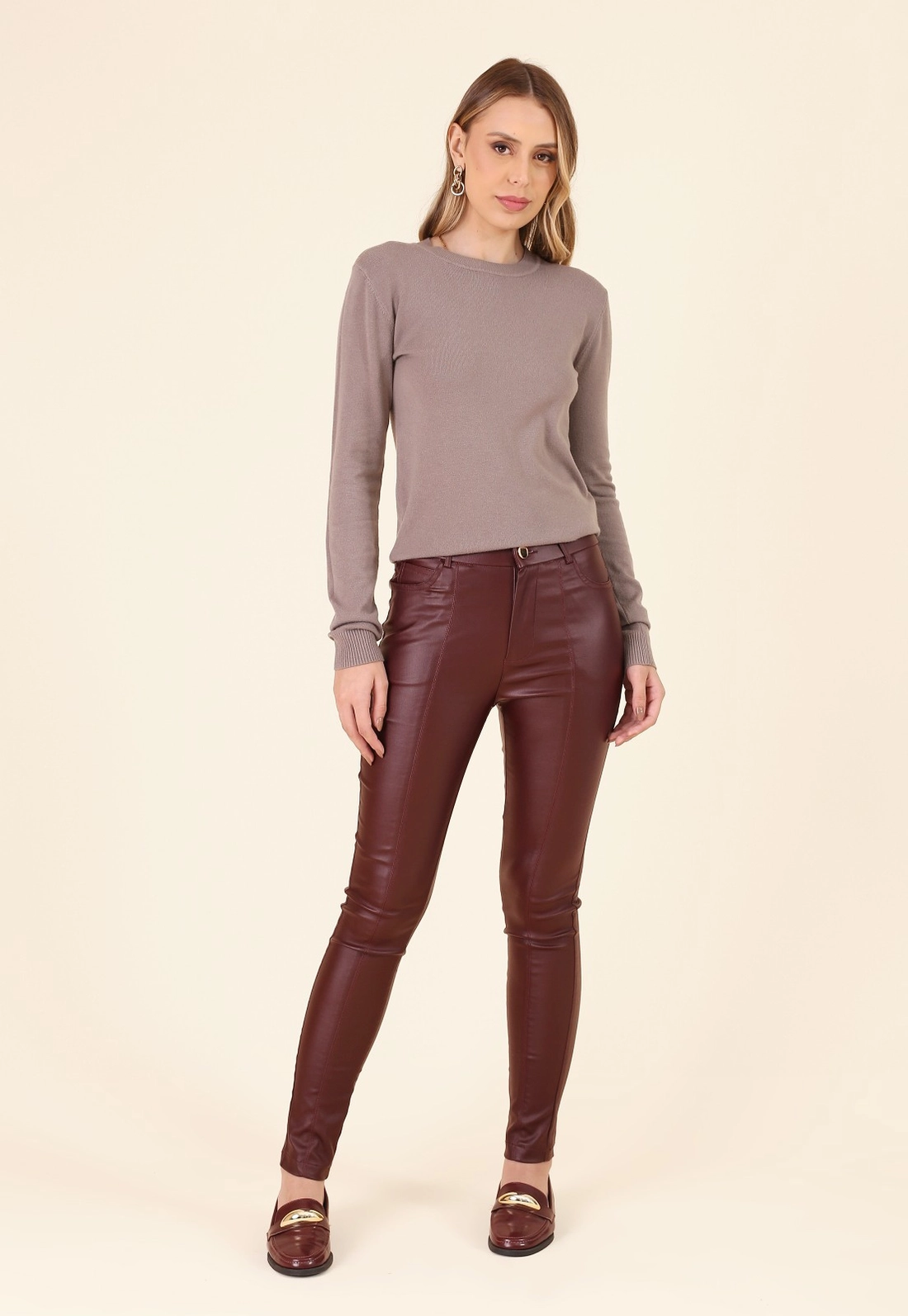 Calça Skinny Em Bengaline Resinado