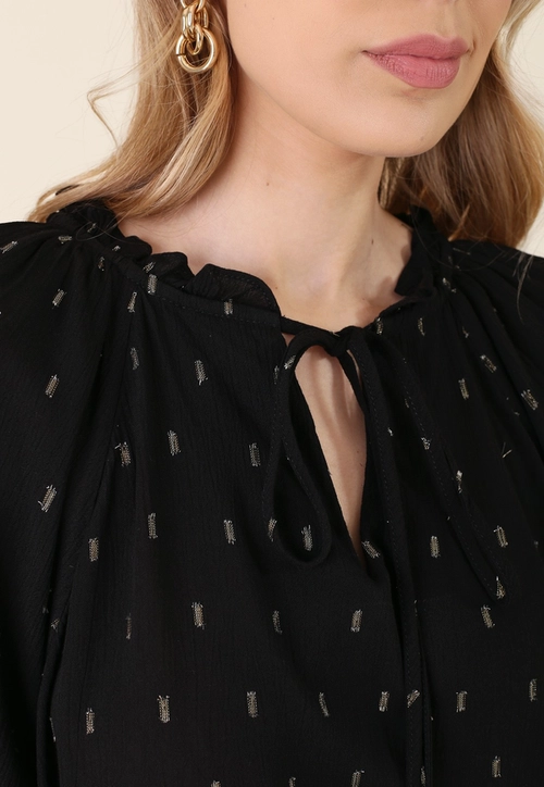Blusa Manga Longa Com Amarração Em Viscose Lurex