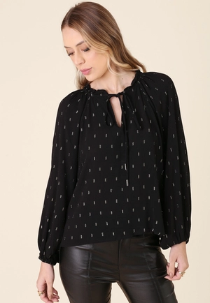 Blusa Manga Longa Com Amarração Em Viscose Lurex
