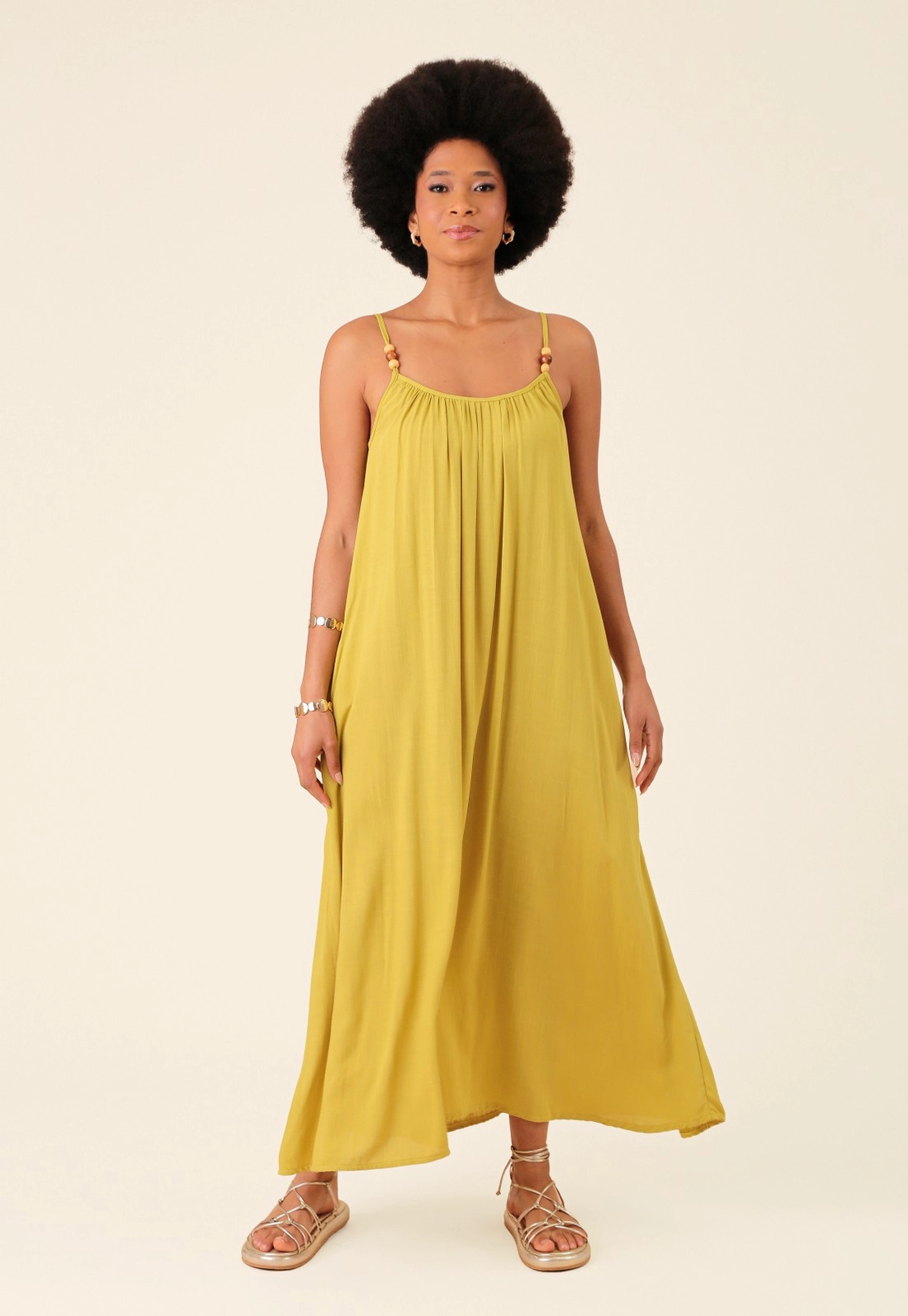 Vestido New Midi Evasê Em Viscolinho Com Bolso