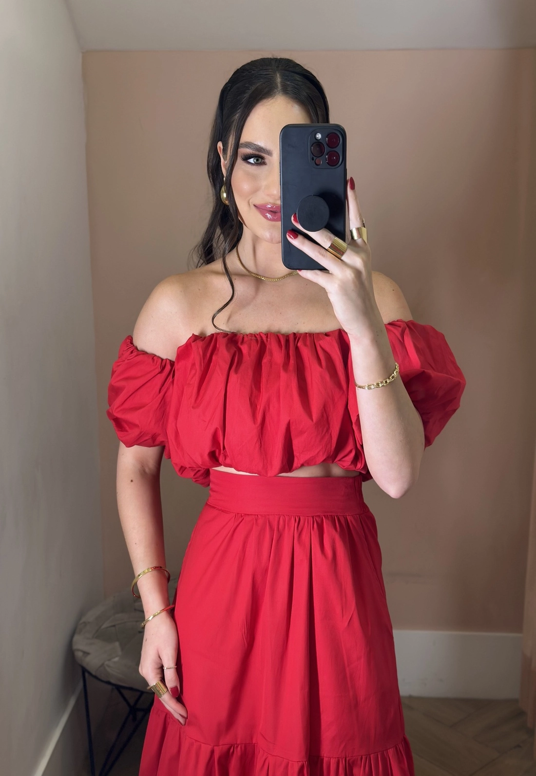 Cropped Balonê Em Tricoline Decote Reto
