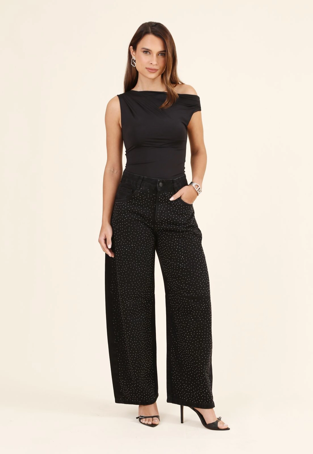 Blusa Em Poliamida Ombro Deslocado Com Franzido