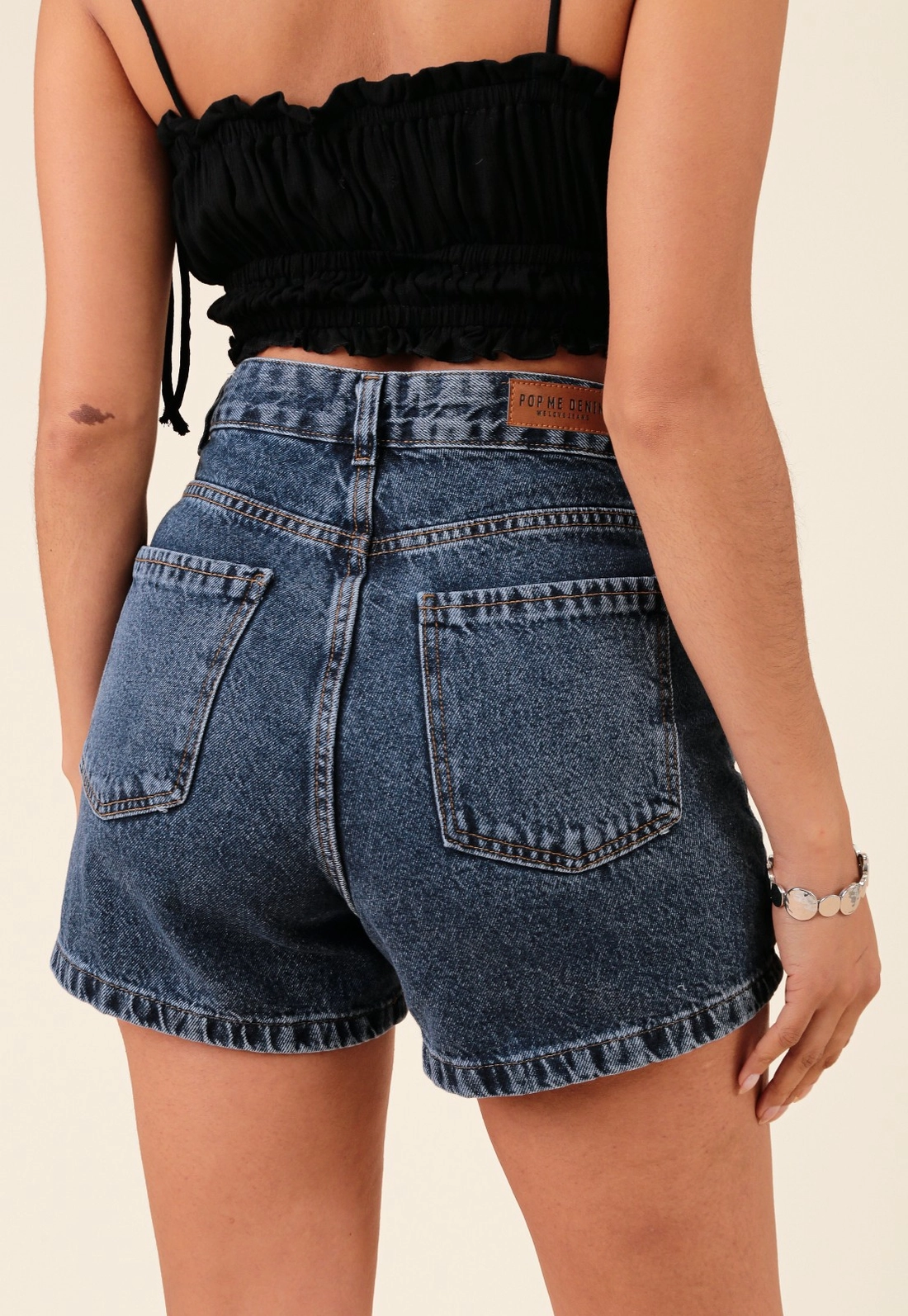 Bermuda Mom Jeans Azul Médio