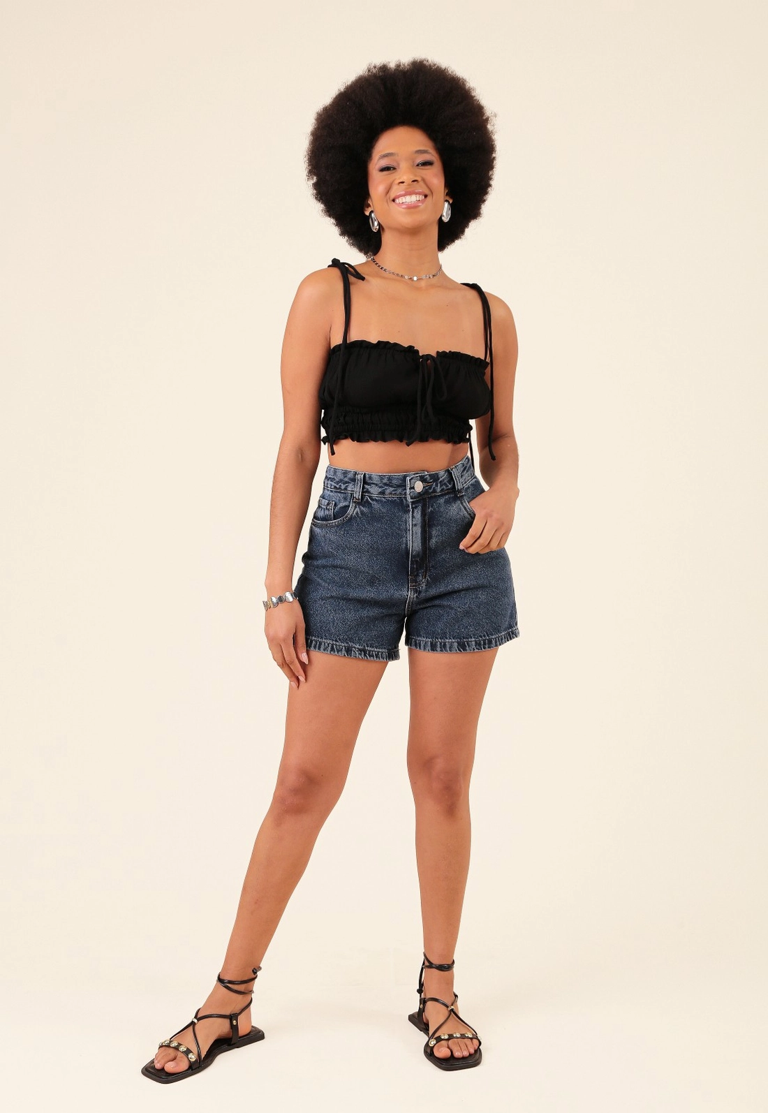 Bermuda Mom Jeans Azul Médio