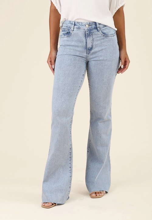 Calça Flare Jeans Com Lycra Azul Claro
