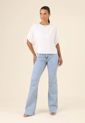 Calça Flare Jeans Com Lycra Azul Claro