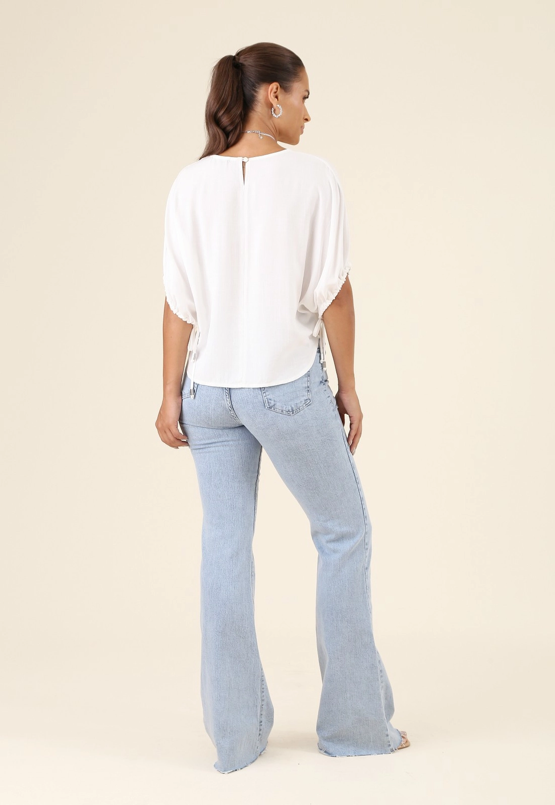 Calça Flare Jeans Com Lycra Azul Claro