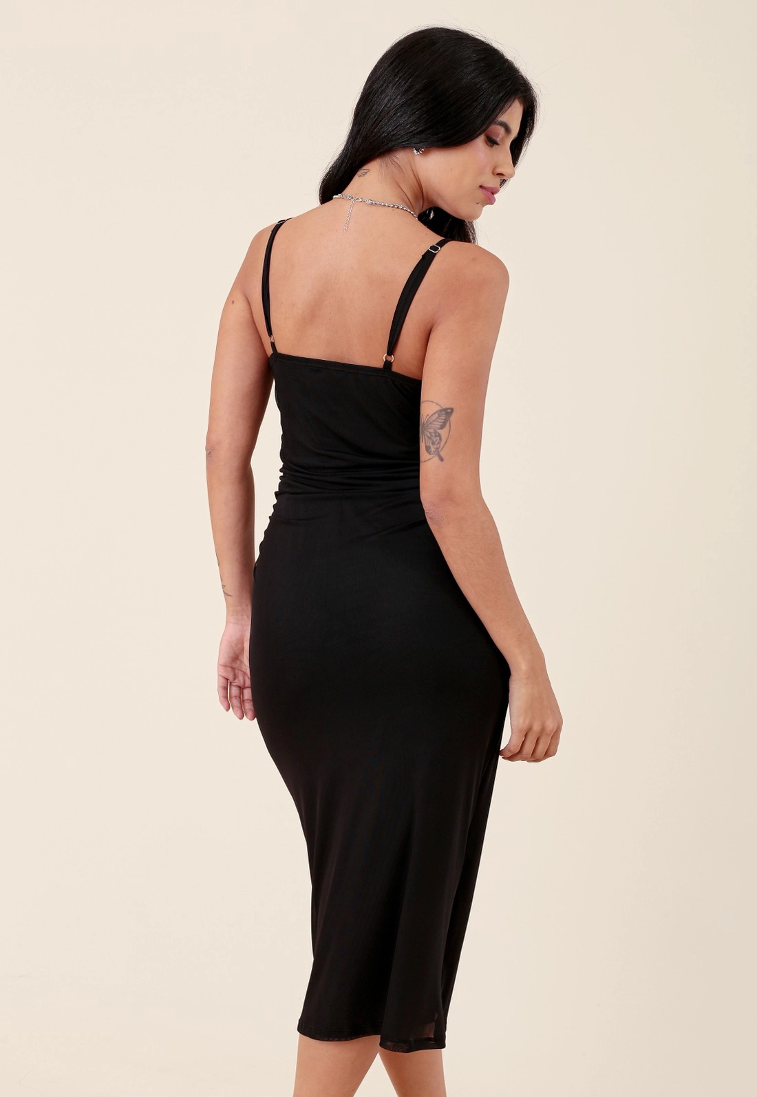 Vestido Midi Em Tule Com Drapeado Lateral