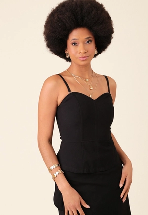 Blusa Peplum Alça Removível  Em Alfaiataria Com Recorte