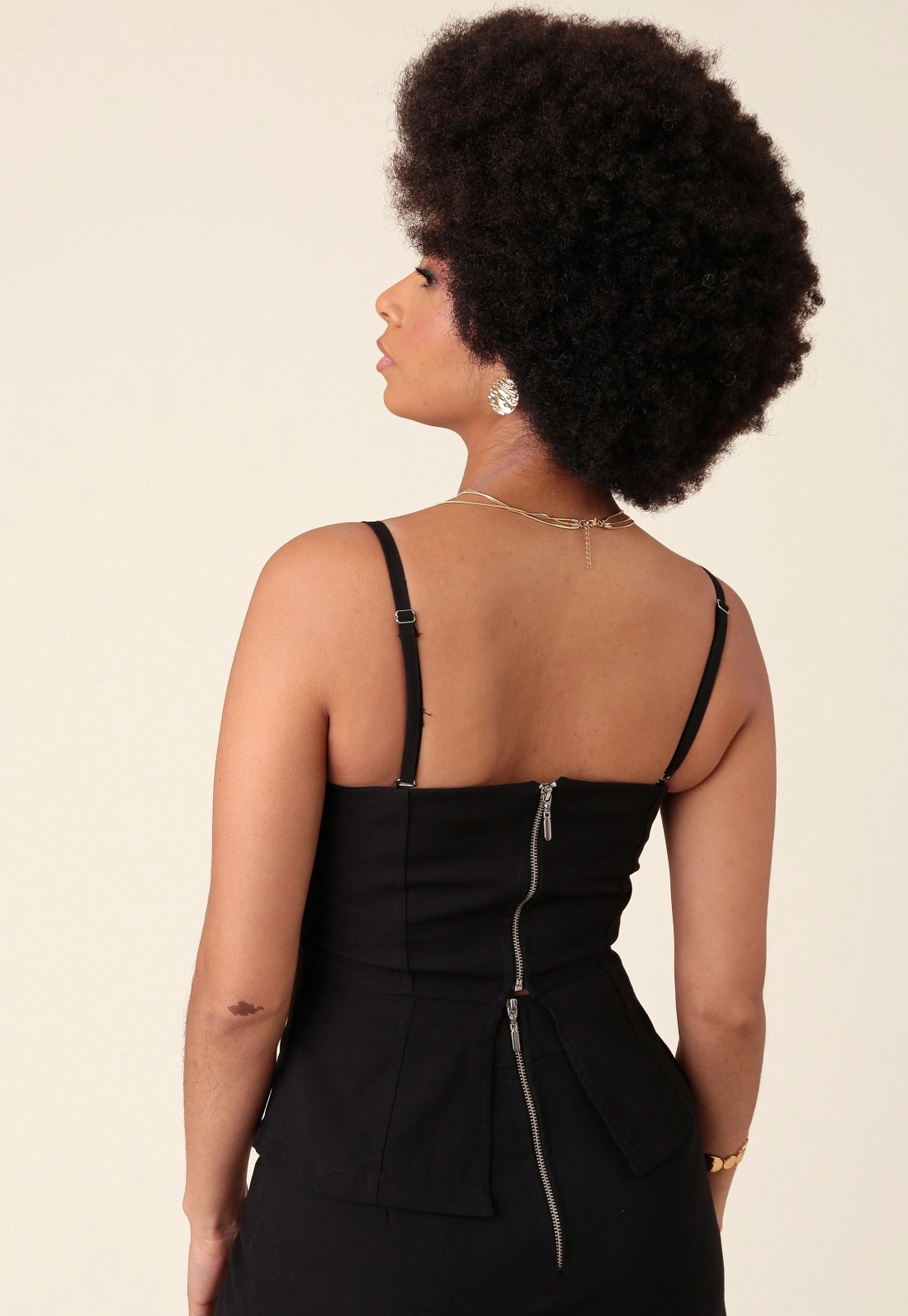 Blusa Peplum Alça Removível  Em Alfaiataria Com Recorte