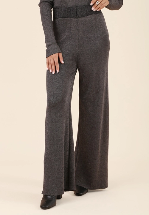 Calça Reta Em Tricô Com Lurex