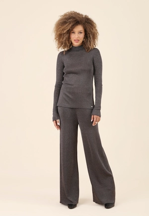 Calça Reta Em Tricô Com Lurex
