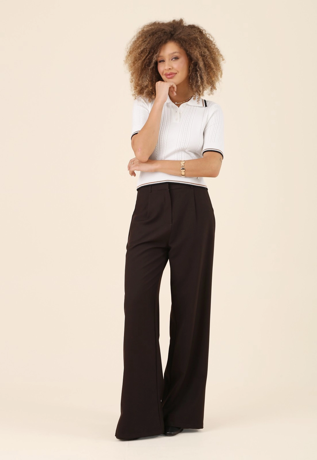 Blusa Polo Manga Curta Jaquard Em Tricô