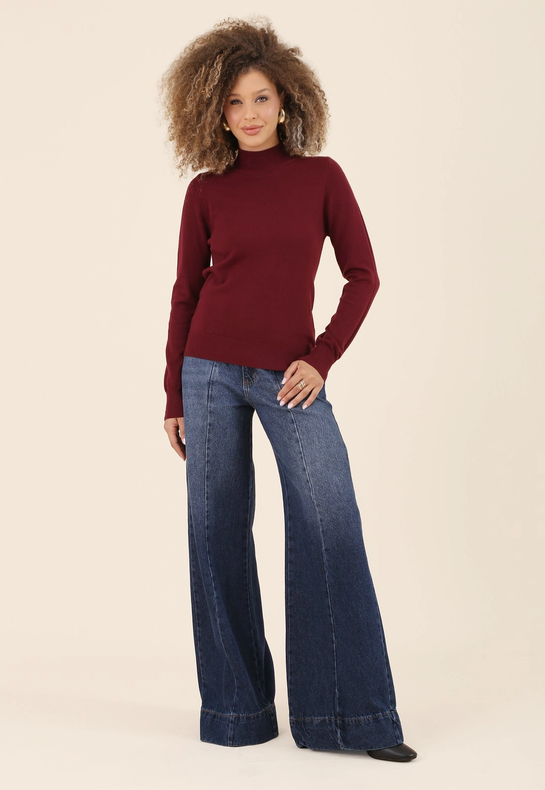 Blusa Tricô Manga Longa Gola Alta