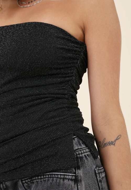 Blusa Decote Reto Em Franzidos Em Malha Lurex