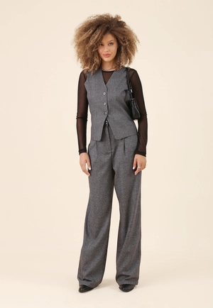 Calça Wide Leg Xadrez Em Alfaiataria