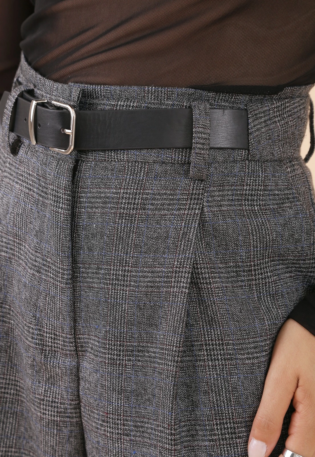 Calça Wide Leg Xadrez Em Alfaiataria