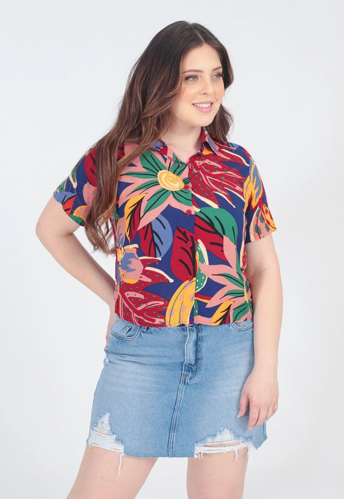 Camisa Viscose Manga Curta Estampada