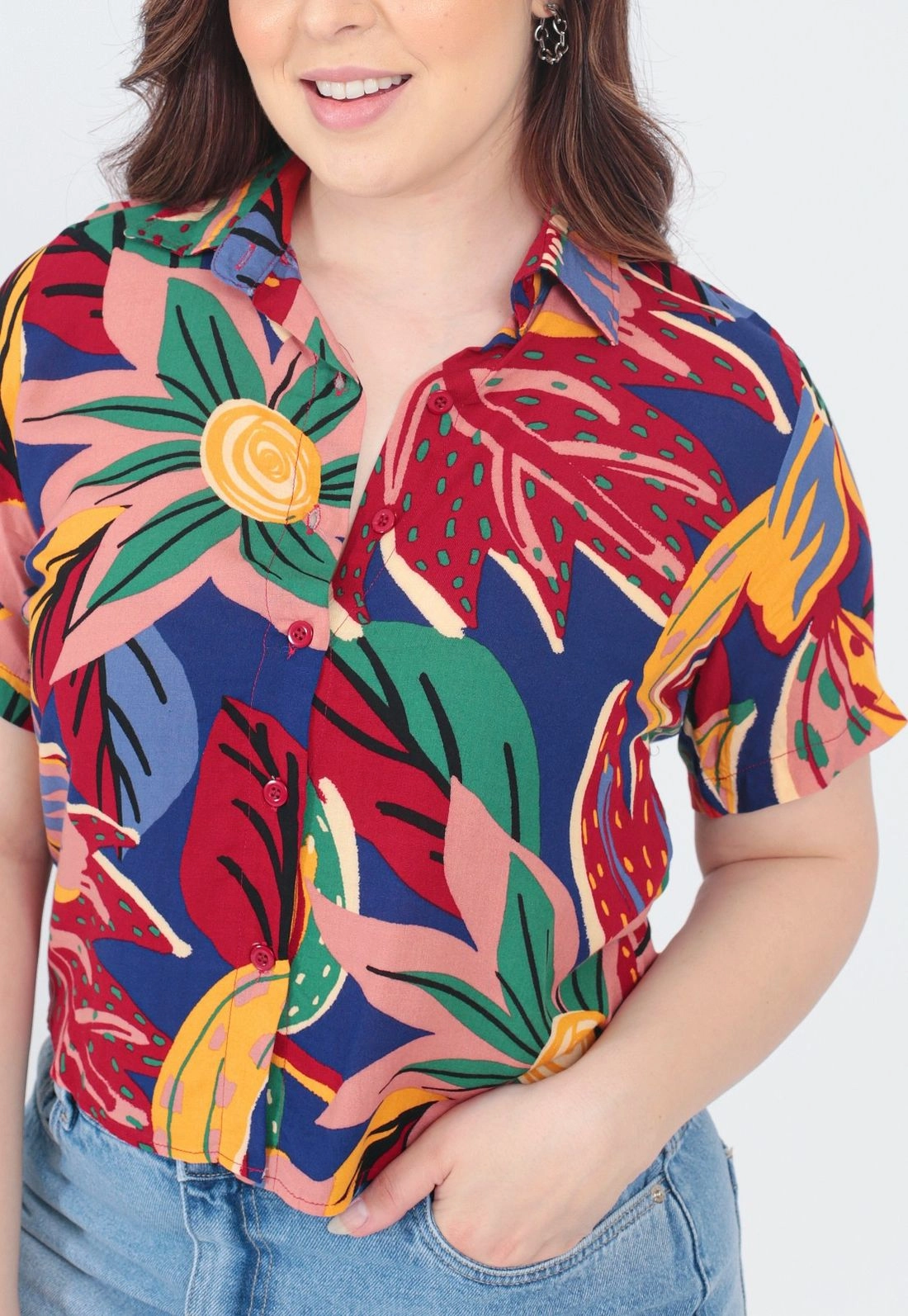 Camisa Viscose Manga Curta Estampada