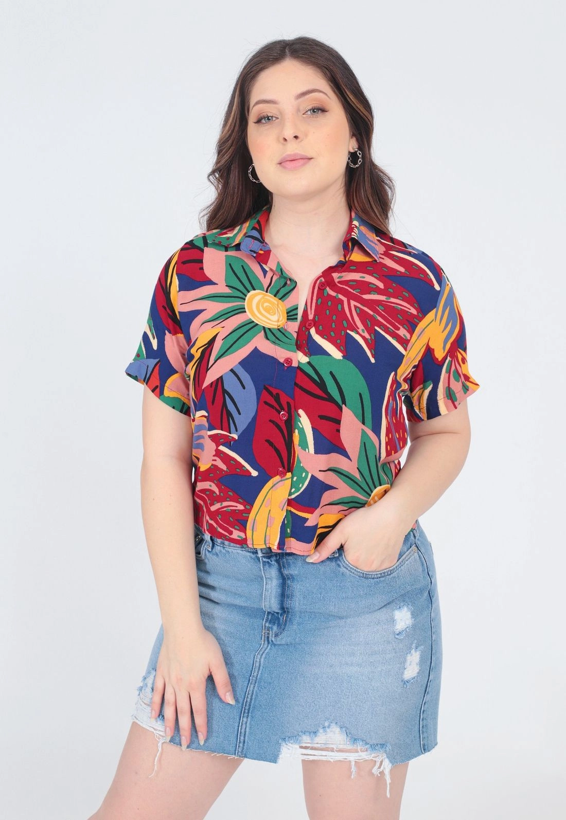 Camisa Viscose Manga Curta Estampada