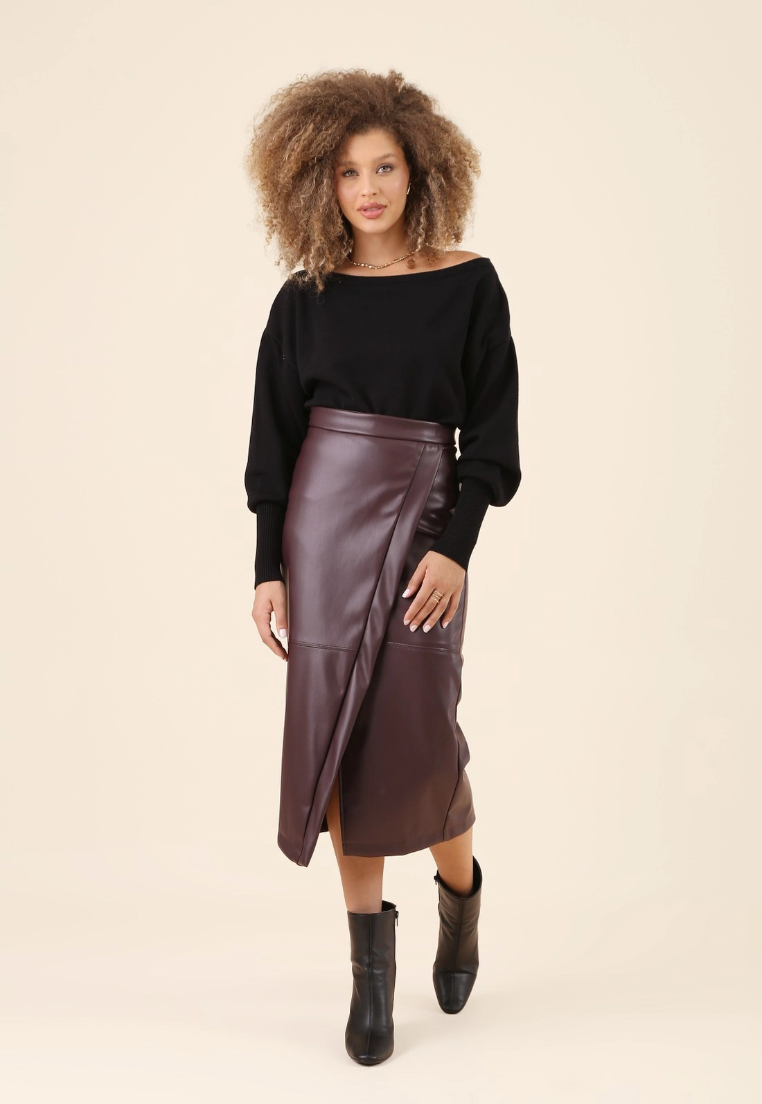 Saia Midi Com Transpasse Em PU