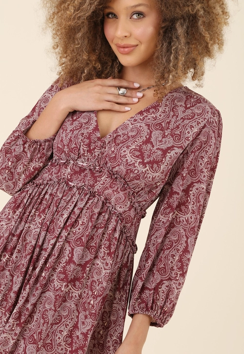 Vestido Midi Manga Longa Com Estampa Caschemere Em Viscose