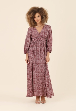 Vestido Midi Manga Longa Com Estampa Caschemere Em Viscose