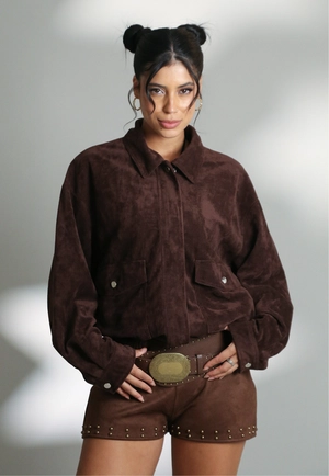 Jaqueta Oversized Barra Elástico Em Suede