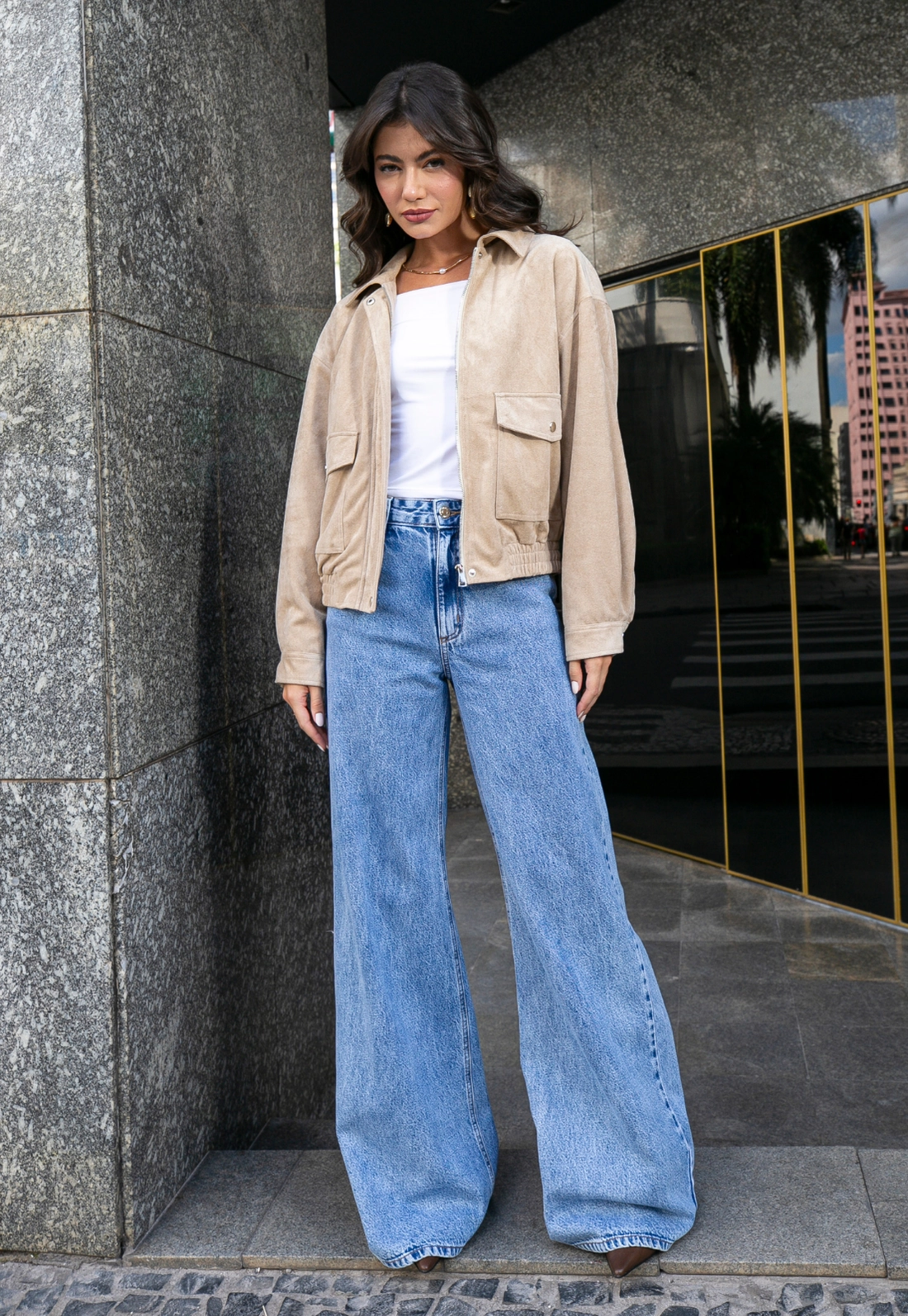 Jaqueta Oversized Barra Elástico Em Suede