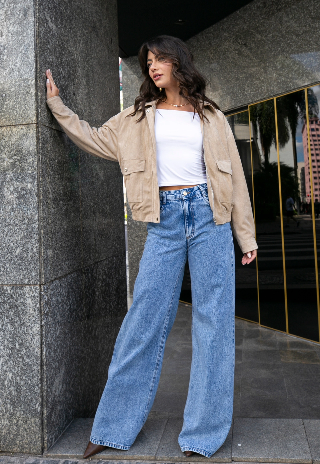 Jaqueta Oversized Barra Elástico Em Suede