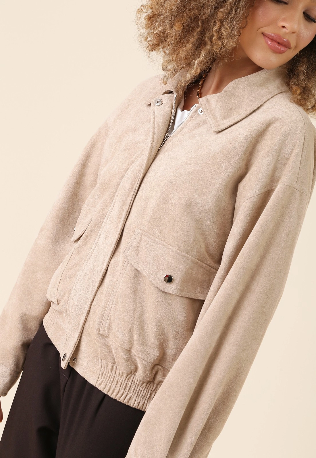 Jaqueta Oversized Barra Elástico Em Suede